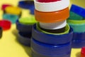 Many colorful bottle caps.separate garbage collection. plastic sorting