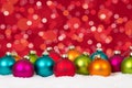 Many colorful Christmas balls background decoration lights snow Royalty Free Stock Photo