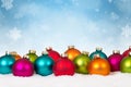 Many colorful Christmas balls baubles background decoration snow Royalty Free Stock Photo
