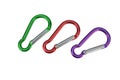 Many colorful climbing carabiners isolated