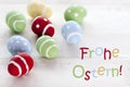 Many Colorful Easter Eggs With German Text Frohe Ostern Means Happy Easter Royalty Free Stock Photo