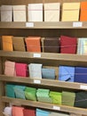 Many colorful envelopes on shop shelves