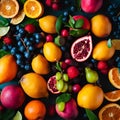 many colorful fruit are grouped together and arranged to be displayed