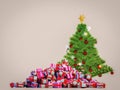 Many colorful gift boxes and a chrismas tree Royalty Free Stock Photo