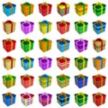 Many colorful gift boxes collection with ribbon