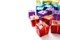Many colorful gift boxes on white background Royalty Free Stock Photo