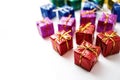 Many colorful gift boxes on white background Royalty Free Stock Photo