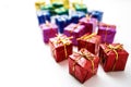 Many colorful gift boxes on white background Royalty Free Stock Photo