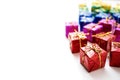 Many colorful gift boxes on white background Royalty Free Stock Photo