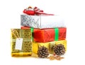 Many colorful gift boxs on white background Royalty Free Stock Photo