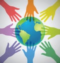 Many Colorful Hands surrounding the Earth, Globe, Unity, World Royalty Free Stock Photo