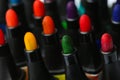 Many colorful markers as background, closeup. Rainbow