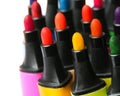 Many colorful markers on white background, closeup. Rainbow