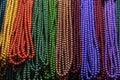 Many colorful multicolored beads hang vertically, close up on the Eastern Bazaar.