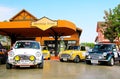 Many colorful Old Mini cooper car parked at meeting point for vintage car festival - Transportation, Colorful vehicle and Small ca Royalty Free Stock Photo