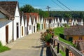 Many colorful old traditional wine cellers in Villanykovesd in a hungarian wine region called Villany Royalty Free Stock Photo