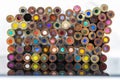 Many Colorful Pencil Crayons in Rows Close Up Royalty Free Stock Photo