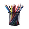 Many colorful pencils in holder isolated on white Royalty Free Stock Photo