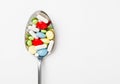 Many colorful pills and in spoon Royalty Free Stock Photo