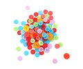 Many colorful plastic sewing buttons isolated, top view Royalty Free Stock Photo