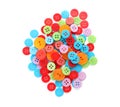 Many colorful plastic sewing buttons isolated, top view Royalty Free Stock Photo
