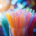 Many colorful plastic straws in a glass, AI