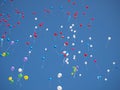 Many colorful  red, green, yellow,blue balloons. Royalty Free Stock Photo