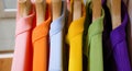 Many colorful shirts hanging on a rack Royalty Free Stock Photo