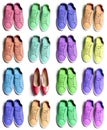 Many colorful sporty sneaker shoes with an elegant high heels on white background Royalty Free Stock Photo