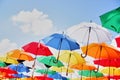 Many colorful umbrellas decorate the street Royalty Free Stock Photo