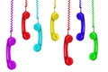 Many colorful vintage phones hanging Royalty Free Stock Photo