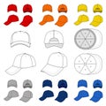 Many-coloured baseball, tennis cap outlined template