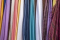 Many colourful Moroccan scarves in market in Morocco Royalty Free Stock Photo