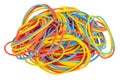 Many colourful multi coloured elastic rubber bands on white background