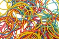 Many colourful multi coloured elastic rubber bands on white background Royalty Free Stock Photo