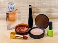 Many colourful woman cosmetics tools