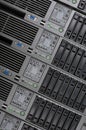 Many computer old server as the background. Internet technology.