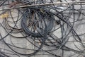 Many confused electrical wires on ground