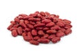 Many cooked red beans in yeallow bowl on white background