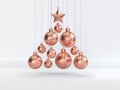 Many copper christmas ball floating minimal abstract white scene christmas decoration 3d render Royalty Free Stock Photo