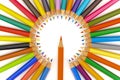 Many crayons in circle as symbol for teamwork Royalty Free Stock Photo