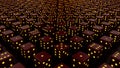Many crimson and yellow game of chance dices backdrop - abstract 3D illustration