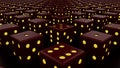 Many crimson and yellow game of chance dices bg - abstract 3D rendering