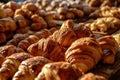 Many Croissant Texture Background, Fresh Puff Pastry Pies Pattern, Sweet Kipferls, Buttery Viennoiseries Royalty Free Stock Photo