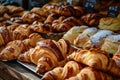 Many Croissant Texture Background, Fresh Puff Pastry Pies Pattern, Sweet Kipferls, Buttery Viennoiseries