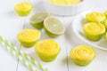 Many cupcakes with yellow cheese cream Royalty Free Stock Photo