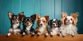 many cute dogs on a blue background. Generative AI Royalty Free Stock Photo