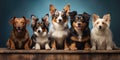 many cute dogs on a blue background. Generative AI Royalty Free Stock Photo