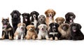 Many cute little stray homeless puppies on white background. Dog puppy Adoption, Adopt dog from rescues and shelters. Rehome a Dog Royalty Free Stock Photo