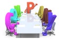 Many 3d letters forming the word company, around a meeting table Royalty Free Stock Photo